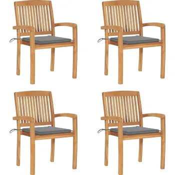 vidaXL Stohovací zahradní židle s poduškami 4 ks masivní teak [3073211] Barva: Šedá