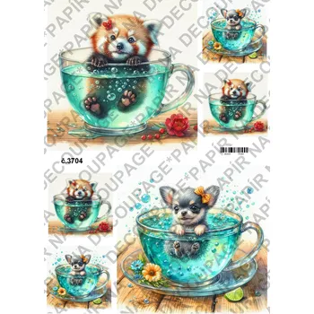 Umělecký papír Rýžový a soft papír na decoupage - Pejsek v hrnku - KB03704 Materiál: Soft, Rozměr: A4