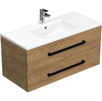 Koupelnový nábytek Koupelnová skříňka s černou úchytkou a umyvadlem SAT Cube Way 100x53x46 cm dub Hickory mat CUBE46C1002DHMOD - CUBE46C1002DHMOD