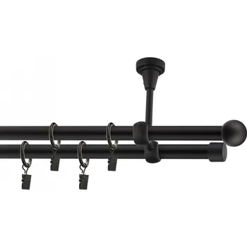 Garnýž Ø 19 dvoutyč komplet-KOULE - stropní Barva: černá mat, Délka: 300 cm, typ kroužků: bez kroužků