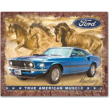Plechová cedule D.E. metal signs Plechová cedule Ford Mustang True American Muscle 32 cm x 40 cm