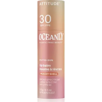 Péče o rty Attitude Oceanly Plastic Free Beauty tónující balzám na rty SPF 30 odstín Peachy Shell 8.5 g