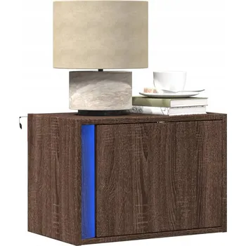 Noční stolek Závěsný noční stolek s LED podsvícením, hnědý dub
