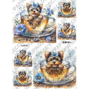 Umělecký papír Rýžový a soft papír na decoupage - Pejsek v hrnku - KB03711 Materiál: Soft, Rozměr: A4