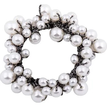 Gumička do vlasů černá s bílými perličkami 3933-9