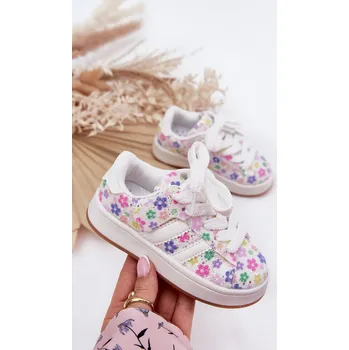 Dívčí tenisky Boto Lesklé Dívčí Sportovní Boty S Květinami Bílé Tessina Boto bílá | vícebarevná 3338371