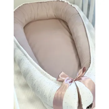 Hnízdečko pro miminko Hnízdečko pro miminko - pudrové s mušelínem se zlatými tečkami