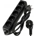 BERGE Prodlužovací kabel 1,5m s uzemněním 5 zásuvek - černý 3*1mm2 13A 3000W