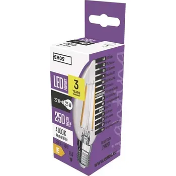 Žárovka LED žárovka Emos Filament Candle 2,2W E14 neutrální bílá