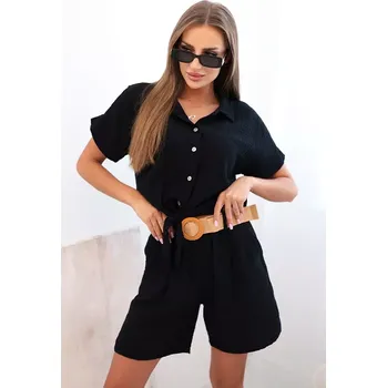Kesi Dámská mušelínová souprava s vázanou košilí a šortkami s páskem černý Kesi černá | kaki 3338342
