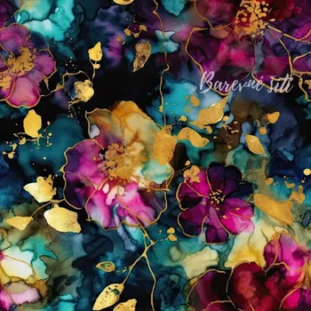 Silky, Tmavší inkoustové květy se zlatem (E)** (Lehká vzdušná šatovka)