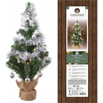 Vánoční stromek MINI Umělý vánoční stromeček MICRO LED zelená se stříbrnými ozdobami LED 60 cm