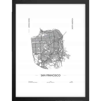 Obraz Obraz plakát v černém rámu do obýváku 30x40 mapa foto plakáty na zeď