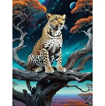 Diamantové malování Diamantové malování/Homfun - Gepard na stromě + perleťové kamínky