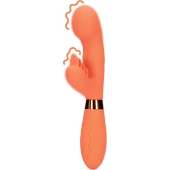 Vibrátor Shots Loveline Silicone Rabbit with Ribbed Clitoral Stimulator Glazed Carrots silikonový na bod G a klitoris 20,7 x 3,8 cm