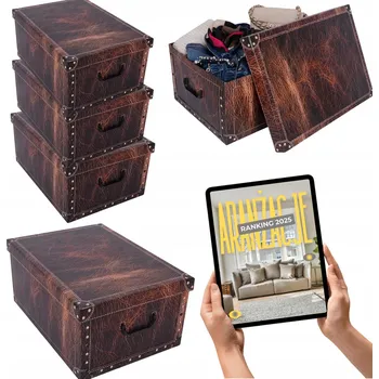 Úložný box VELKÁ KRABIČKA SKŘÍŇ KANCELÁŘ DOKUMENTY HRAČKY STYL HNĚDÁ KŮŽE BOX XL