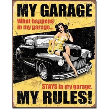 Plechová cedule D.E. metal signs Plechová cedule My Garage My Rules 32 cm x 40 cm
