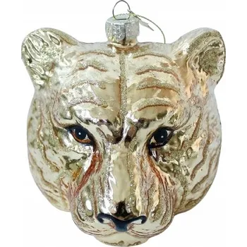 Vánoční dekorace VONDELS vánoční koule zlatá hlava tygra velká 11 cm