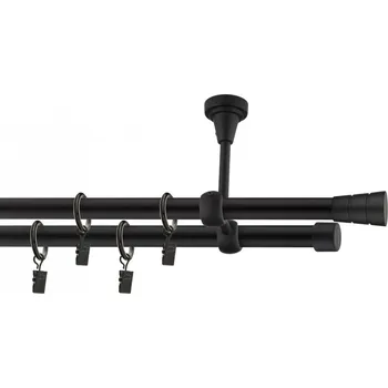 Ø 19 dvoutyč komplet-BASIC - stropní Barva: černá mat, Délka: 160 cm, typ kroužků: bez kroužků