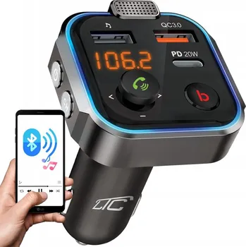 FM transmitter VÝKONNÝ FM TRANSMITTER BLUETOOTH RYCHLÁ NABÍJEČKA QC 3.0 USB PD BT USB-C 2X
