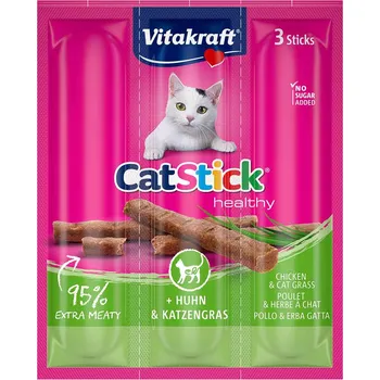 Pamlsek pro kočku Vitakraft Cat tyčinka mini kuřecí maso, inulin a kočičí tráva 10× 3 ks