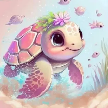 Diamantové malování Diamantové malování/Homfun - Malá želvička s květinou