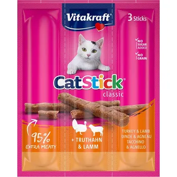 Pamlsek pro kočku Vitakraft Cat tyčinka mini krocan a jehněčí 10× 3 ks