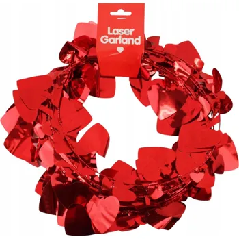 Holografická dekorativní girlanda červená srdíčka se třpytkami, délka 7 metrů