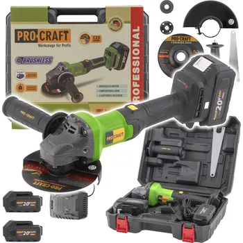úhlová bruska PROCRAFT PGA20 Aku úhlová bruska 125mm, bezuhlíková, 20V, tlačítkový vypínač, BEZ BATERIE