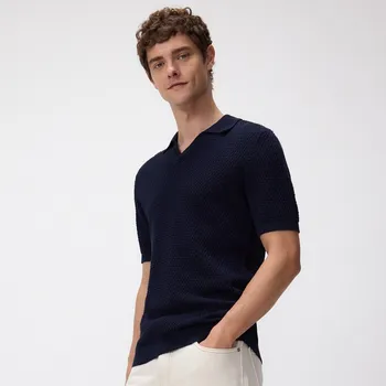 Pánský svetr Reserved - Polo svetr se lnem - tmavomodrá - 177EG-59X - 177EG-59X-S