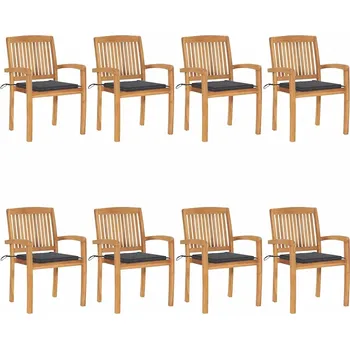 vidaXL Stohovatelné zahradní židle s poduškami 8 ks masivní teak [3073245] Barva: antracitová