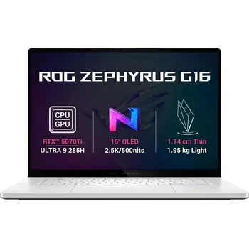 Notebook ASUS NTB ROG Zephyrus G16 (GU605CR-NEBULA169X), Ultra 9 285H, 16" 2.5K, 32GB, 2TB SSD, Intel Arc+RTX 5070, W11P, White