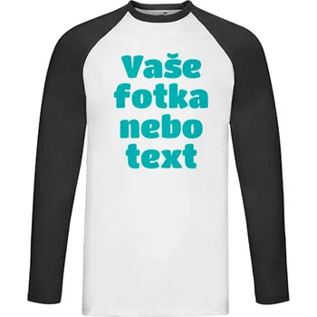 Pánské tričko Grooters Bílé tričko s dlouhým černým rukávem s vlastním motivem / fotkou Velikost: L