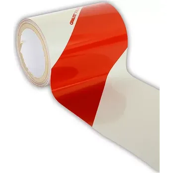 Reflexní samolepící páska šikmé pruhy pravostranné - červeno bílá - 1m