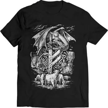 Pánské tričko Drakkaria FEHU, edice FUTHARK, tričko černobílé pánské