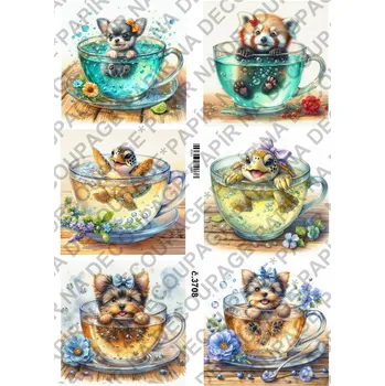 Umělecký papír Rýžový a soft papír na decoupage - Pejsek v hrnku - KB03707 Materiál: Soft, Rozměr: A4