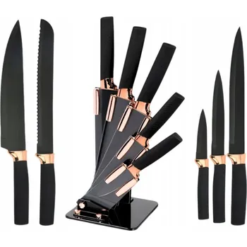 Kuchyňský nůž SADA 5 KUCHYŇSKÝCH NOŽŮ V BLOKU KOMPLET OSTRÉ NOŽE KUCHYŇSKÉ STOJAN ČERNÉ