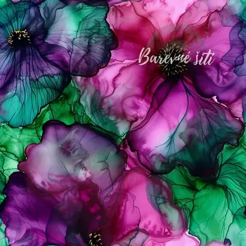 Venezia, Zelenofialové velké květy (E)** (Polyesterový úplet Venezia)