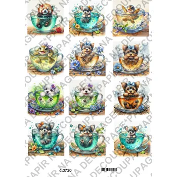 Umělecký papír Rýžový a soft papír na decoupage - Pejsek v hrnku - KB03720 Materiál: Soft, Rozměr: A4