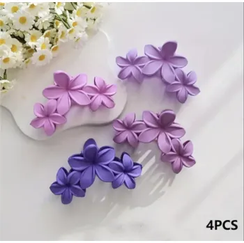 Sada 4 matných květinových skřipců v odstínech růžovo - fialových (Vlasové doplňky )