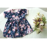 AMÁLKA Bavlněné šaty tmavě modré krátký rukáv, pudrové květy Velikost: 56-62