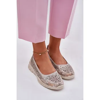 Dámské lodičky Kožené Prodyšné Lehké Baletky Leaneila Barva: Zlatá, Velikost: 38