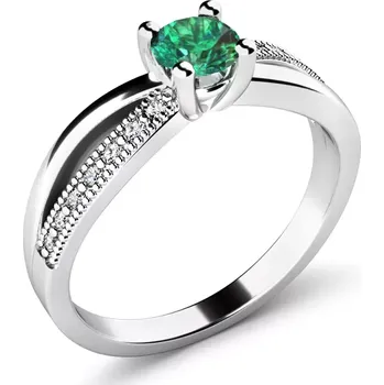 Prsten Dámský prsten bílé zlato 585/1000 přírodní diamant G/SI se smaragd 10998-B-SMAR velikost 49