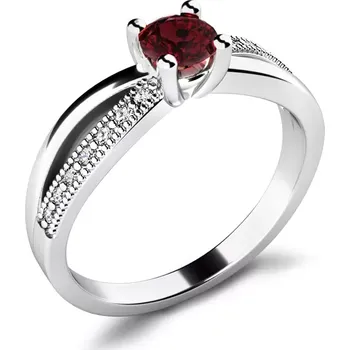 Prsten Dámský prsten bílé zlato 585/1000 přírodní diamant G/SI s granát 10998-B-GRA velikost 63