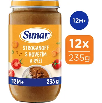 Sunar příkrm Stroganoff s hovězím a rýží 12m+, 12x235g