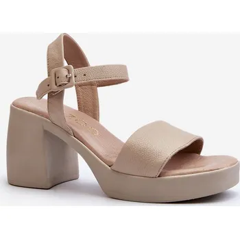Dámské sandále Zazoo 40386 Dámské kožené sandály na podpatku Barva: Béžová, Velikost: 39