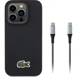 Lacoste Iconic Petit Pique Woven Logo MagSafe kryt iPhone 15 Pro černý + USB-C/USB-C kabel