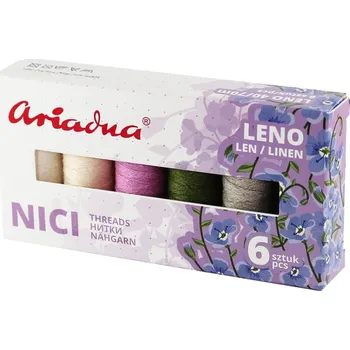 Nit Sada lněných nití LEN EARTH Leno 40/70m, mix barev, návin 70m, 6 kusů v balení
