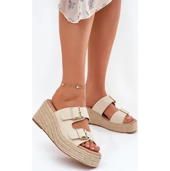 Dámské pantofle Dámské Klapky Na Klínu S Pletením A Přezkami Pasinea Barva: Béžová, Velikost: 41