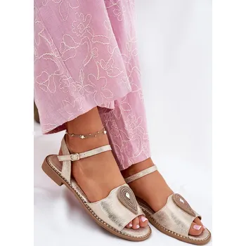 Dámské sandále Dámské Sandály Na Plochém Podpatku S Ozdobou S.Barski KV51-098 Barva: Zlatá, Velikost: 36